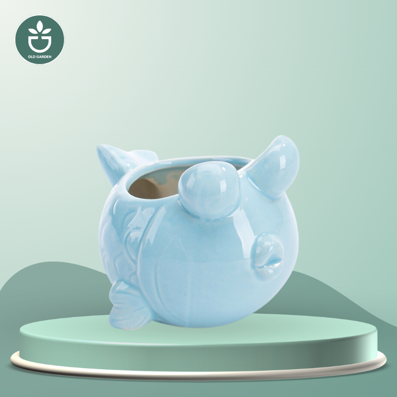 European Style Cute Flowerpot Pocelain Blue Fish Flower