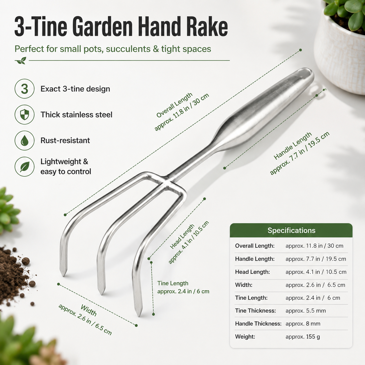 OldGarden Stainless Steel Hand Rake Set
