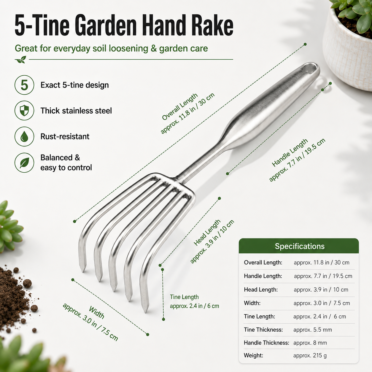 OldGarden Stainless Steel Hand Rake Set