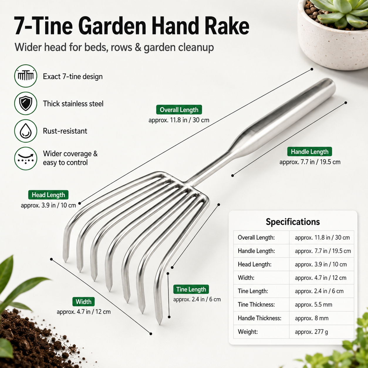 OldGarden Stainless Steel Hand Rake Set