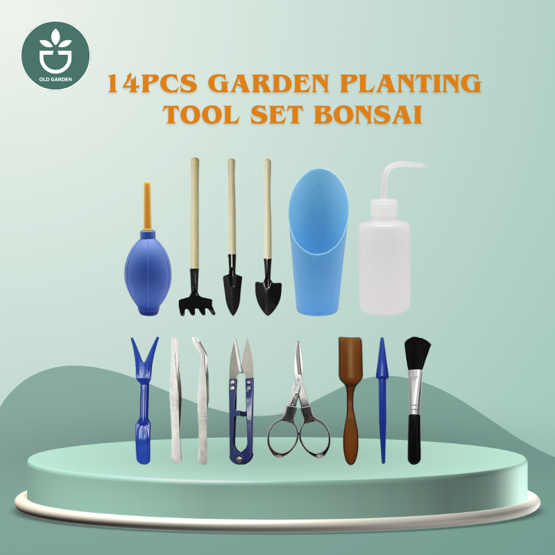 mini garden tools set 14PCS Garden Planting Tool Set Bonsai Blue