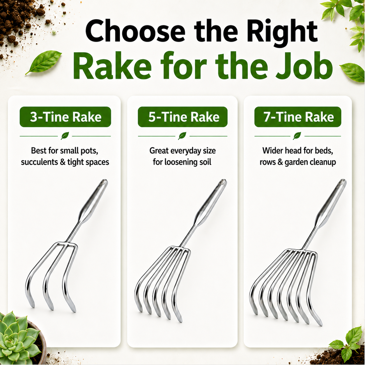 OldGarden Stainless Steel Hand Rake Set