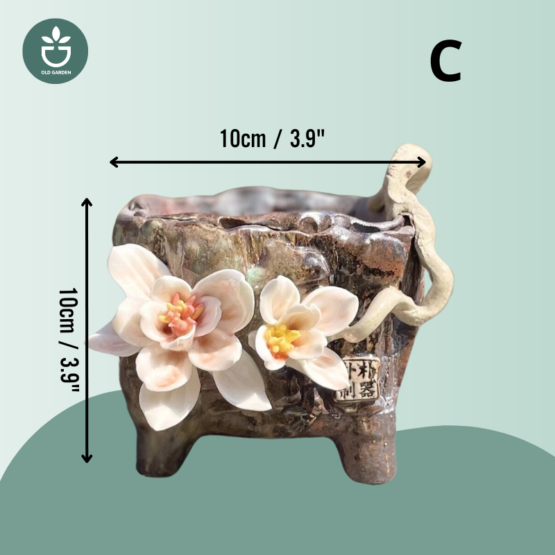 Retro succulent pot with Flower pattern