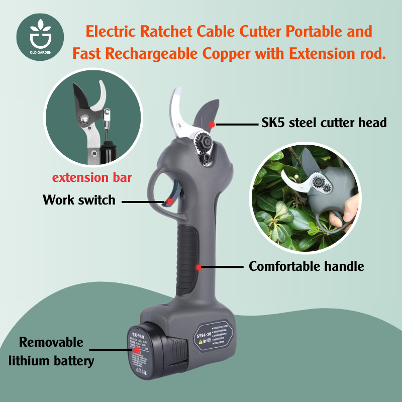 Electric Ratchet Cable Cutter Portable and Fast Rechargeable Copper with Extension rod.