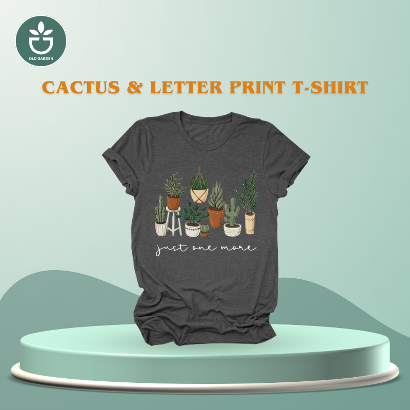 Cactus & Letter Print T-Shirt