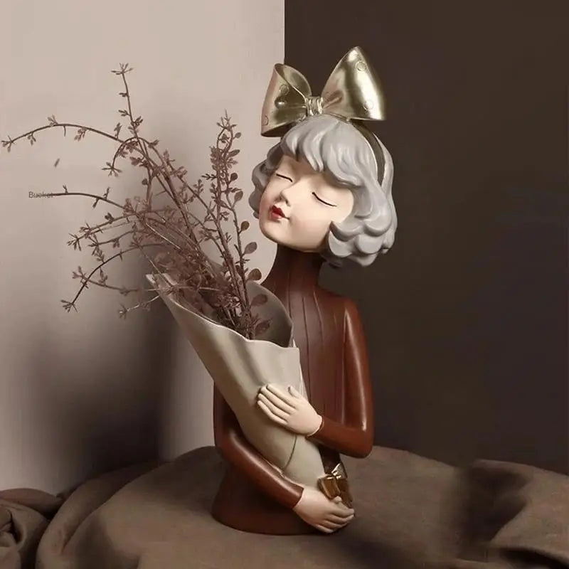 Girl Statue Home Decor Creative Vase Resin Model