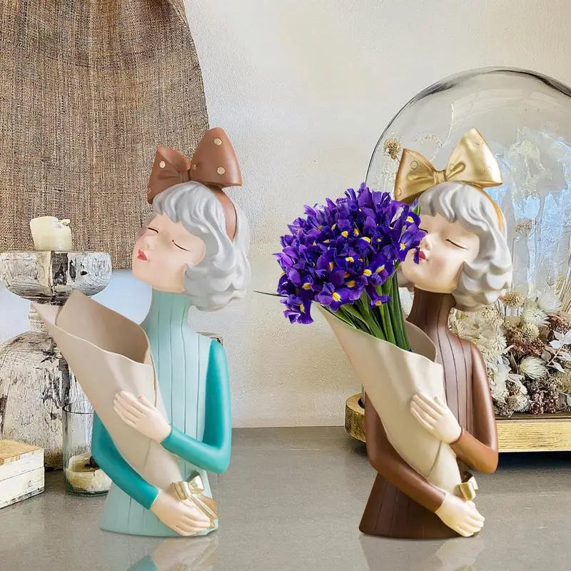 Girl Statue Home Decor Creative Vase Resin Model