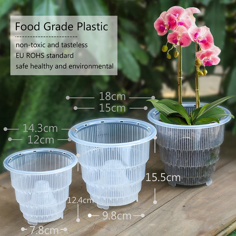 Clear Orchid Pots with Holes and Saucers